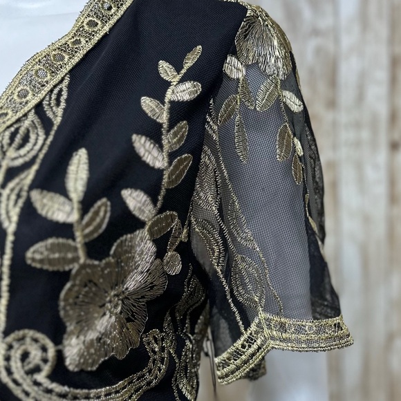 Haute Monde Black & Gold Embroidered Romper NWT [CL2] - Picture 5 of 12